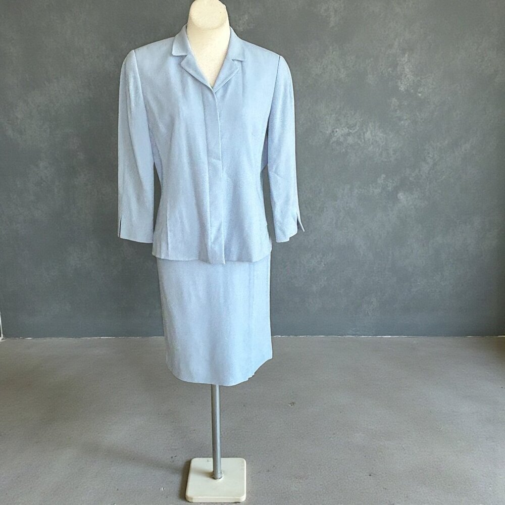 Doncaster Cornflower Light Blue Wool Blend Skirt Suit Size 12